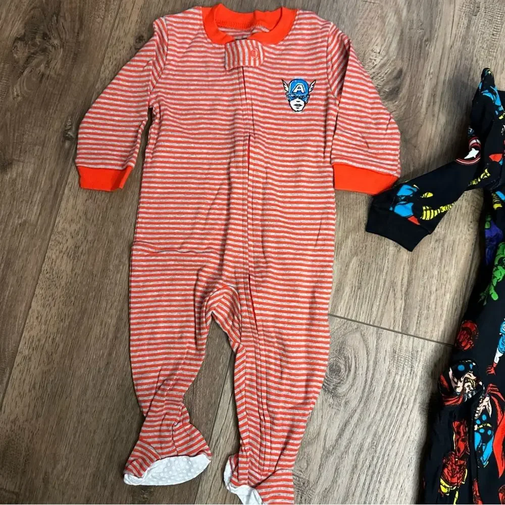 NWT! Marvel Superhero Kids One Piece Pajama Bundle, Sleepers, Hulk, Iron Man, 6m